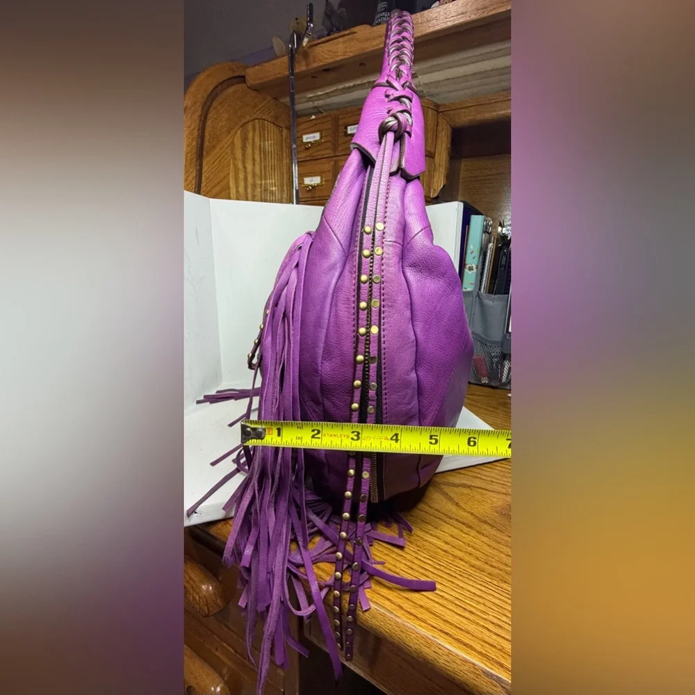 NWT orYANY Angie Lamb Leather Fringe Hobo - Purple - Picture 4 of 7